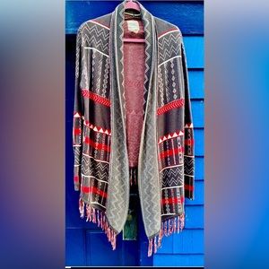 Billabong long vibrant Southwestern sweater with fringe